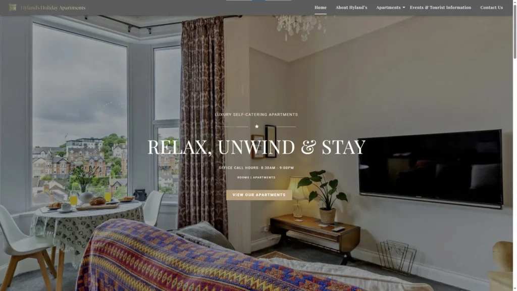 A screenshot of one of our custom website development projects for Hyland's Holiday Apartments in Teignmouth.