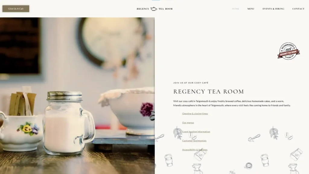 Screenshot of the website we built & manage for Regency Tea Room in Teignmouth.